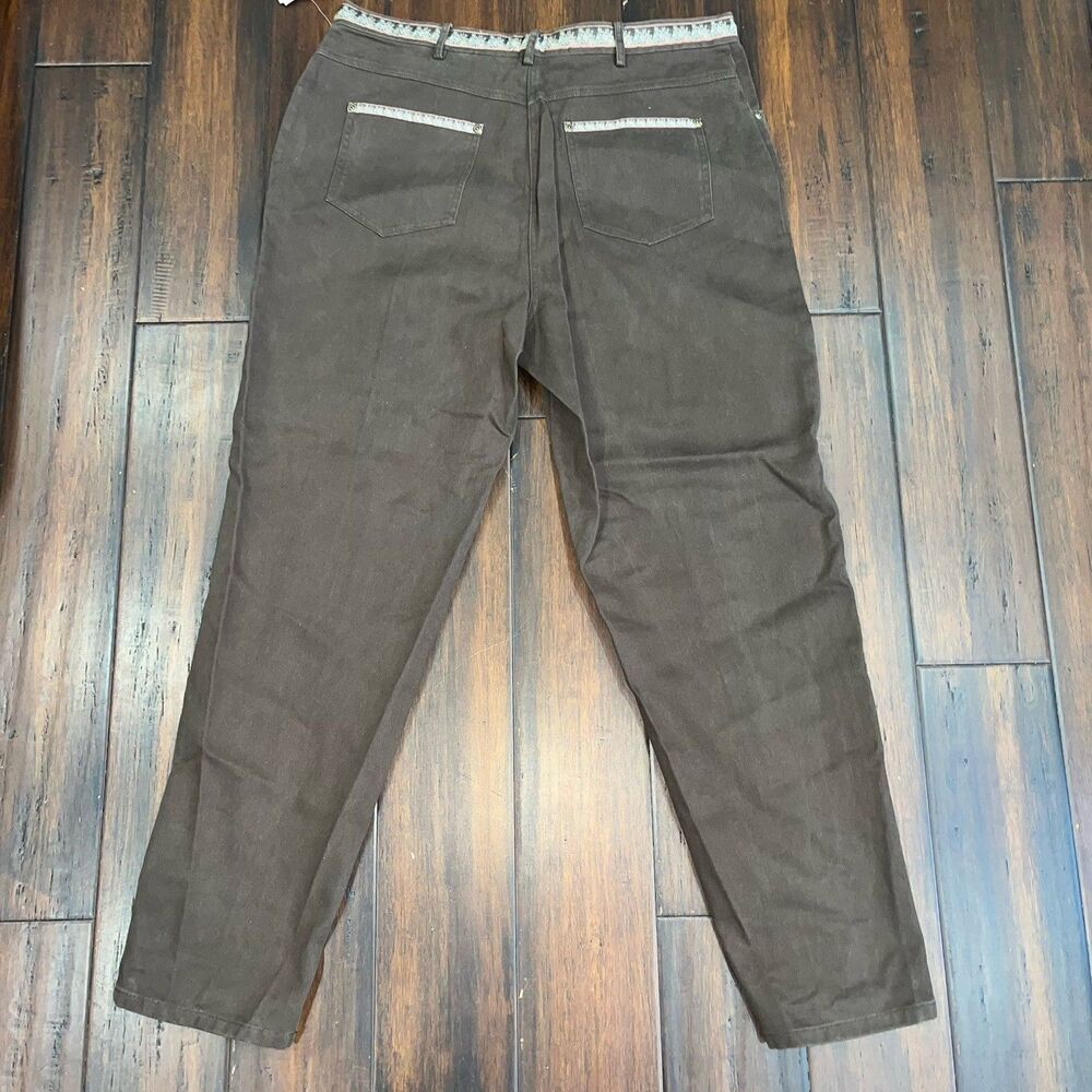 VTG Susan Bristol Brown Espresso Corduroy Pants High Waist Floral Sz 16 NWT